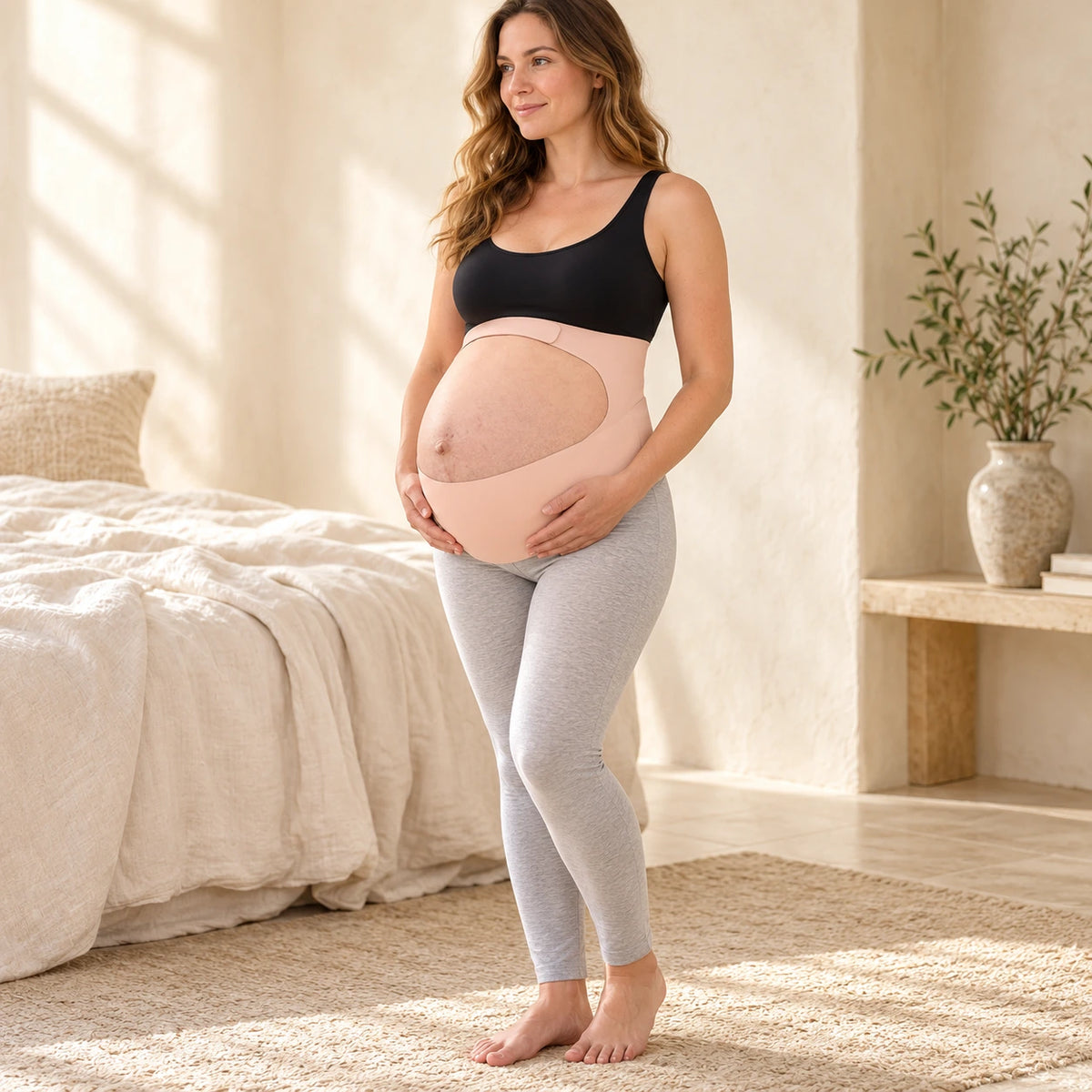 Adjustable Pregnancy Waist Support Belt, M Nude, worn or used by an adult model