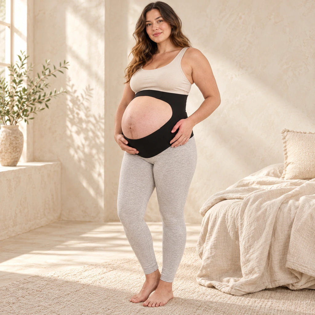 Adjustable Pregnancy Waist Support Belt, XL Black, worn or used by an adult model