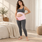 Hook-and-Loop Maternity Support Band, Pink, worn or used by an adult model