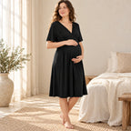 V-Neck Short-Sleeve Nursing Dress, D, worn or used by an adult model