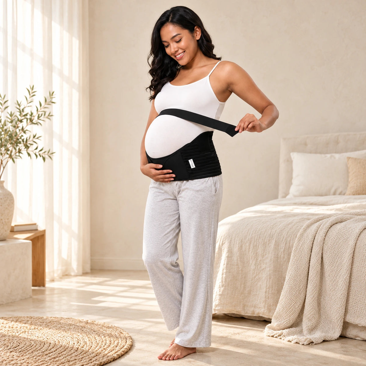 Lightweight Pregnancy Support Belt, L, worn or used by an adult model
