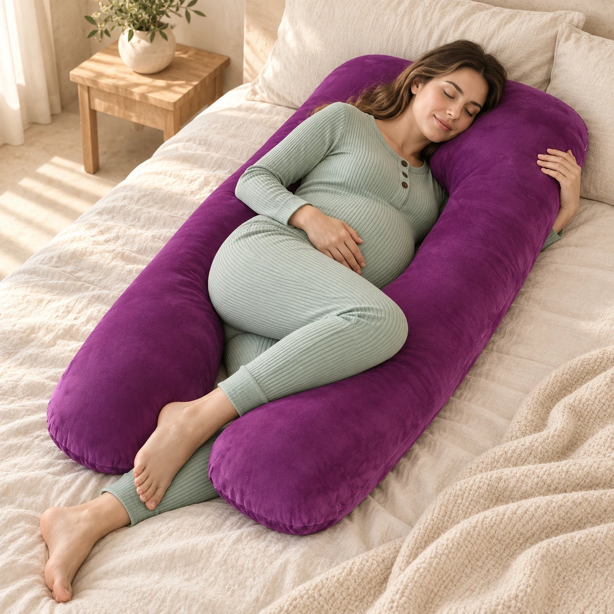 Full-Body Pregnancy Pillow — 130 × 70 cm, G, worn or used by an adult model