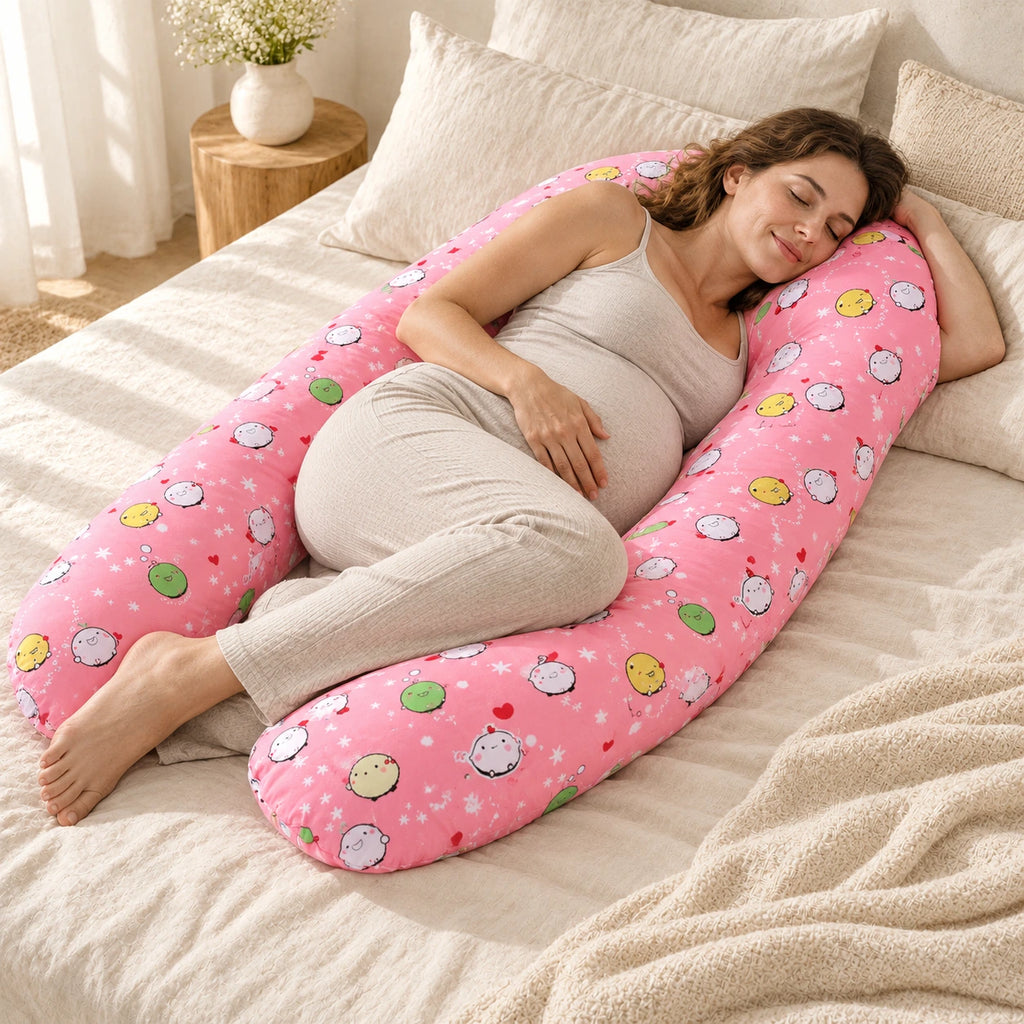 Full-Body Pregnancy Pillow — 130 × 70 cm, E, worn or used by an adult model