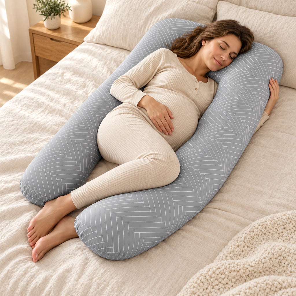 Full-Body Pregnancy Pillow — 130 × 70 cm, C, worn or used by an adult model