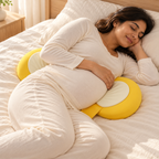 Memory-Foam Pregnancy Wedge Pillow — YELLOW — used by adult model