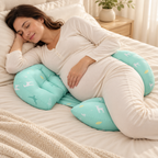 Adjustable Maternity Waist Support Pillow — Mint Deer — used by adult model