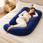 Full-Body Pregnancy Pillow with Washable Cover — Dark blue — used by adult model