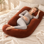 Full-Body Pregnancy Pillow with Washable Cover, Dark Brown, shown on an adult model
