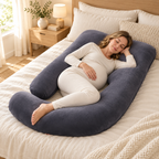 Full-Body Pregnancy Pillow with Washable Cover — Dark Gray — used by adult model