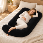 Full-Body Pregnancy Pillow with Washable Cover — Black — used by adult model
