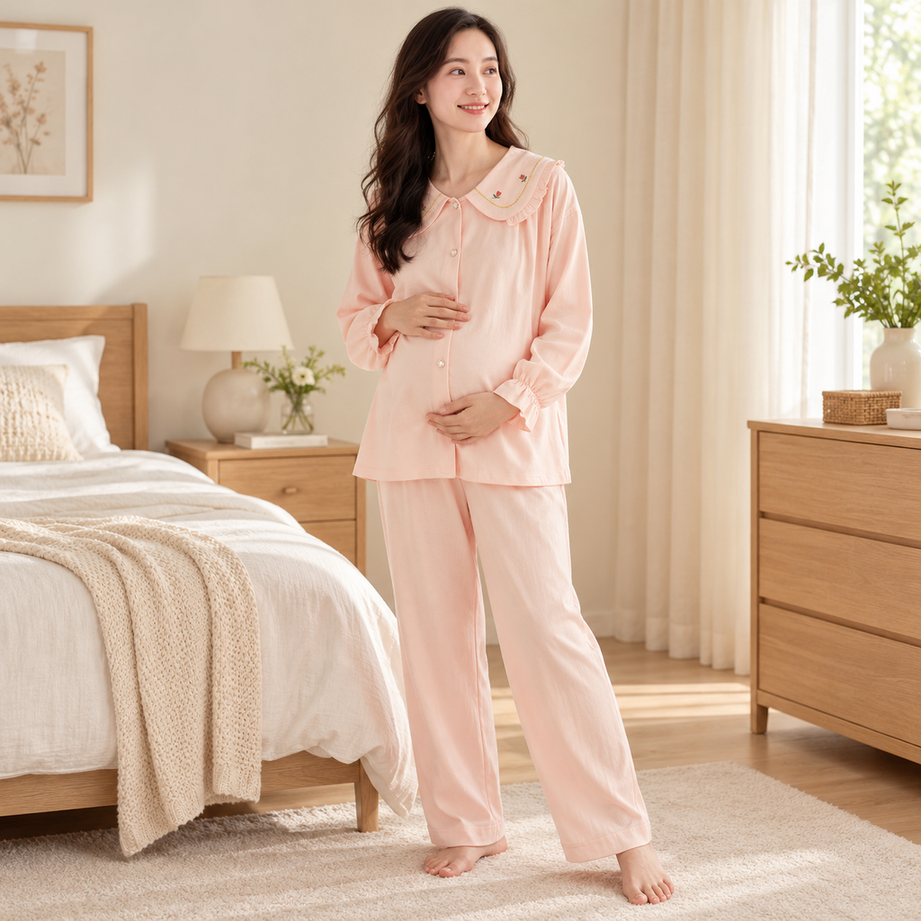 Long-Sleeve Maternity Pyjama Set — A02-77457 — worn by adult model