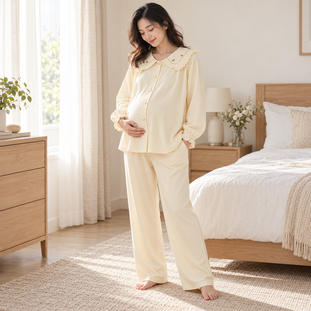 Long-Sleeve Maternity Pyjama Set — A02-77458 — worn by adult model
