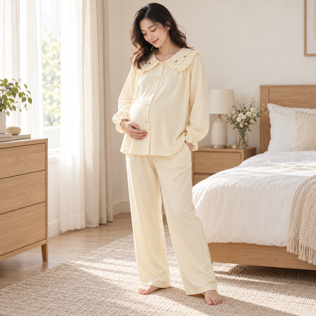 Long-Sleeve Maternity Pyjama Set — A02-77458 — worn by adult model