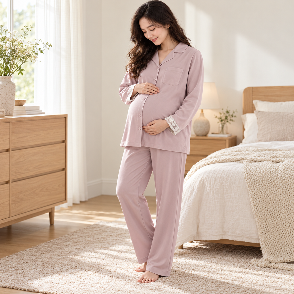 Long-Sleeve Maternity Pyjama Set — A02-77443 — worn by adult model