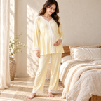 Modal Maternity Nursing Pyjama Set, YELLOW, shown on an adult model