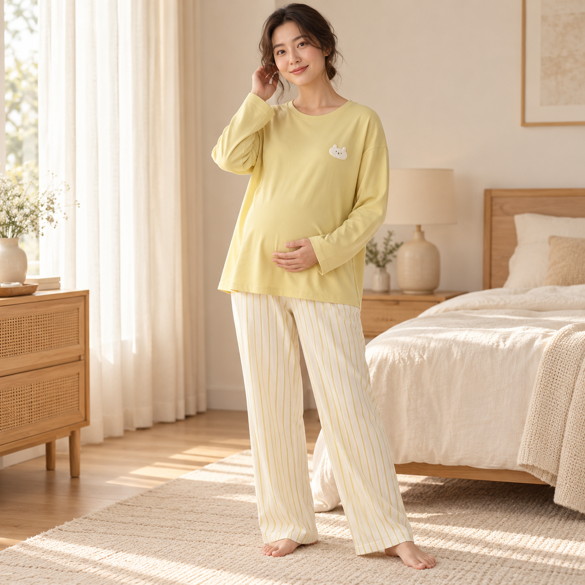 Long-Sleeve Nursing Pyjamas with Built-In Support — A02-24188 — worn by adult model