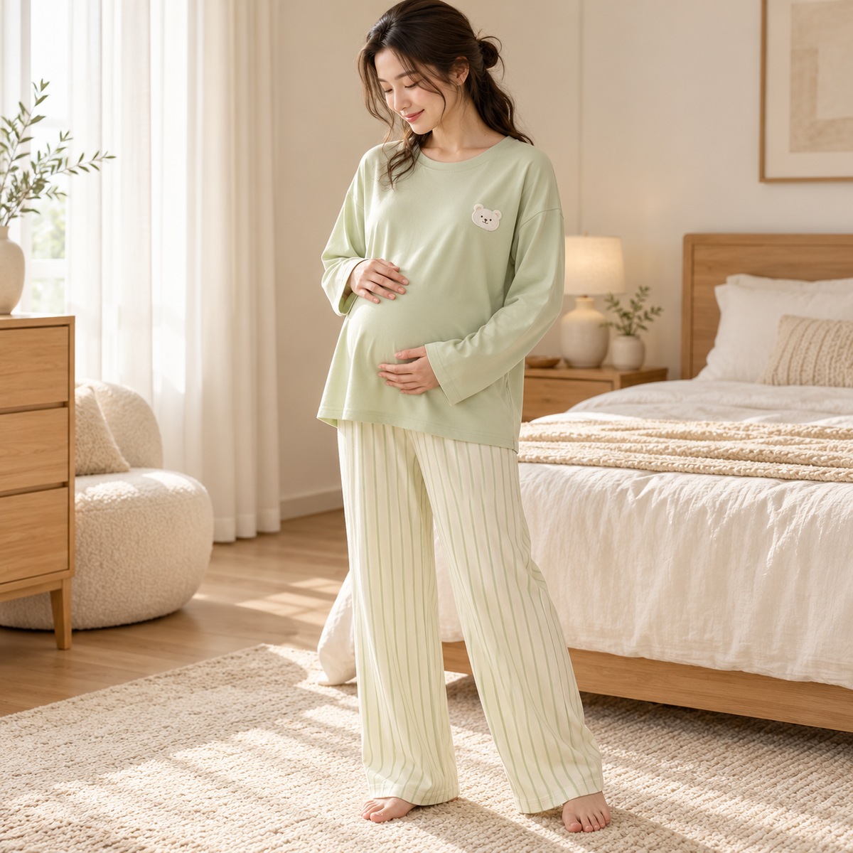 Long-Sleeve Nursing Pyjamas with Built-In Support — A02-24185 — worn by adult model