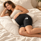 Over-Bump Maternity Active Shorts with Pockets, black, shown on an adult model
