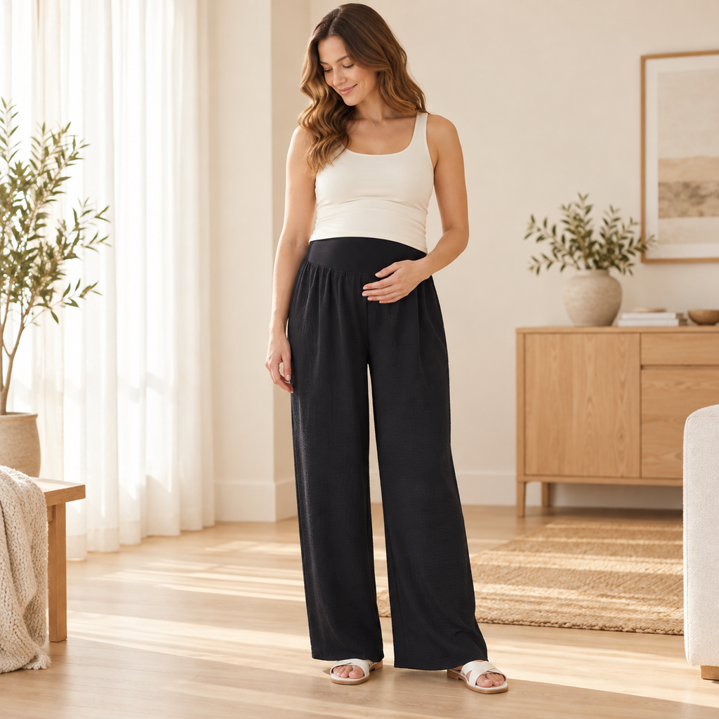 Lightweight Wide-Leg Maternity Trousers — Black — worn by adult model