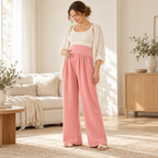 Lightweight Wide-Leg Maternity Trousers — Coral — worn by adult model