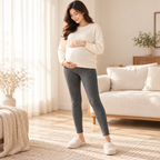 Warm-Lined Maternity Leggings — Dark gray, worn by an adult model