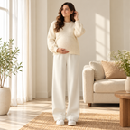 Relaxed Wide-Leg Maternity Trousers — White — Spring, worn by an adult model