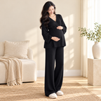 Long-Sleeve Maternity Knit Two-Piece Set — Black, worn by an adult model