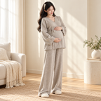 Long-Sleeve Maternity Knit Two-Piece Set — Grey, worn by an adult model