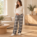 Plaid Wide-Leg Maternity Trousers — Style B — worn by adult model