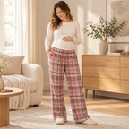 Plaid Wide-Leg Maternity Trousers — Style H — worn by adult model