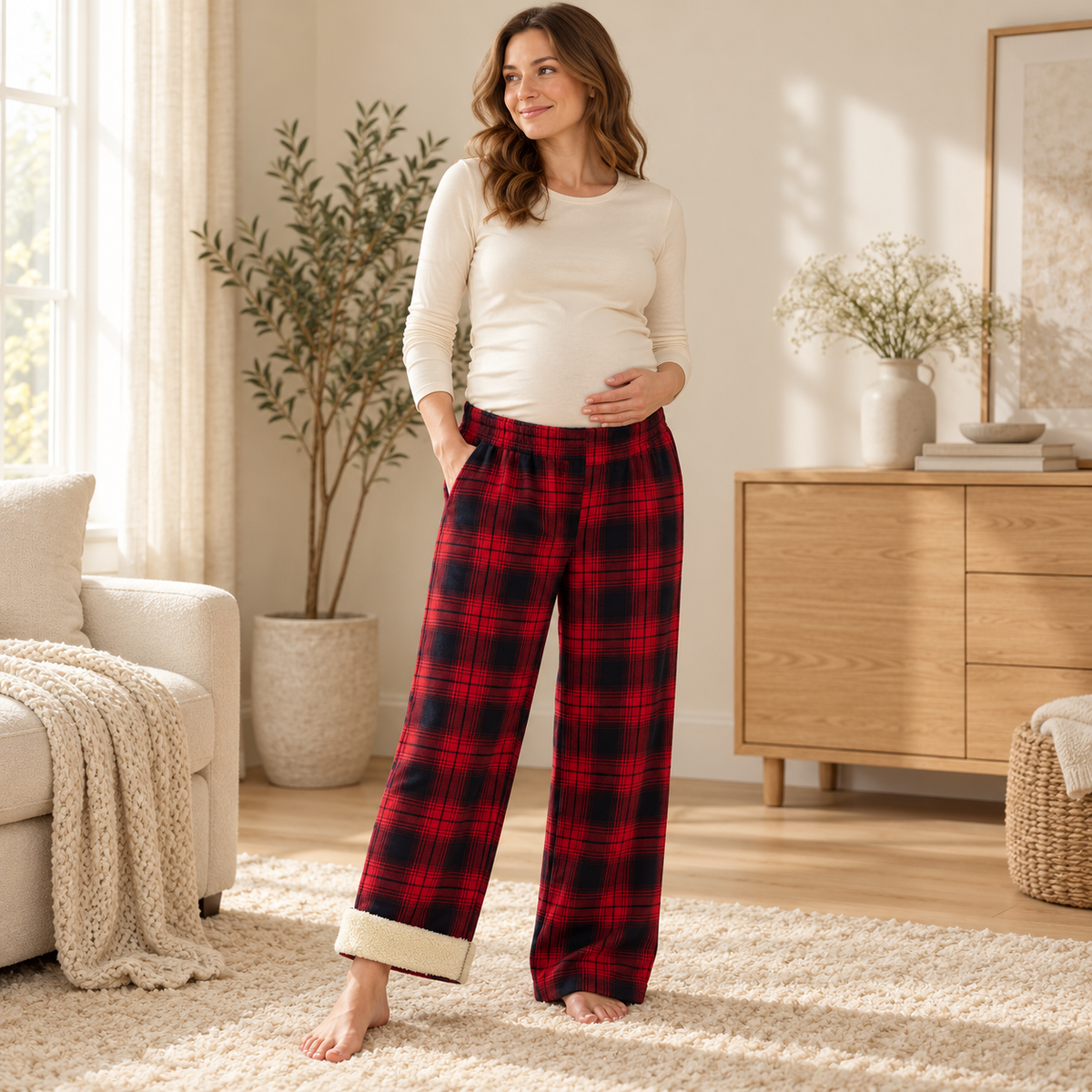 Plaid Wide-Leg Maternity Trousers — Style P — worn by adult model