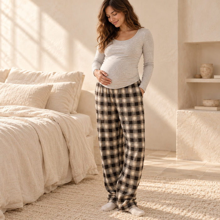 Plaid Wide-Leg Maternity Trousers