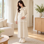 Bow & Lace Maternity Sweater & Skirt Set — Apricot — worn by adult model
