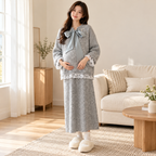 Bow & Lace Maternity Sweater & Skirt Set — Light Gray — worn by adult model