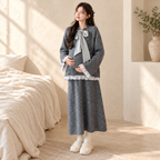 Bow & Lace Maternity Sweater & Skirt Set, Dark Gray, shown on an adult model