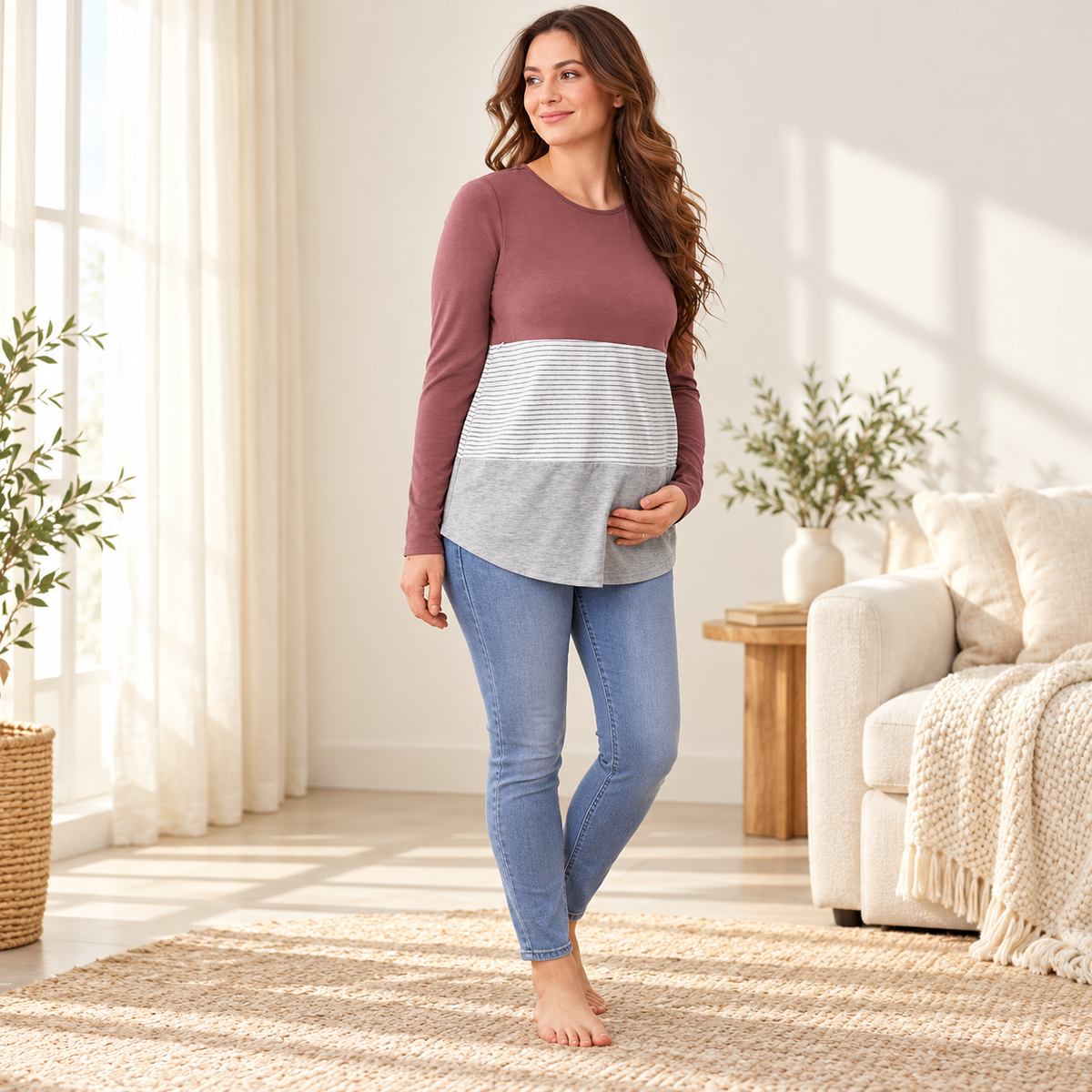 Everyday Maternity Nursing T-Shirt — Dark pink, worn by an adult model
