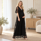 V-Neck Lace Maternity Maxi Dress — black — worn by adult model