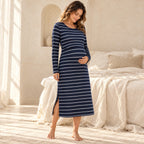 Stretch Maternity Nursing Dress, Blue, worn or used by an adult model