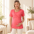 Concealed-Access V-Neck Nursing T-Shirt — watermelon red, worn by an adult model