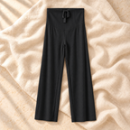 Adjustable-Waist Straight-Leg Maternity Trousers — Black, product on ivory linen