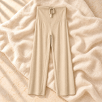 Adjustable-Waist Straight-Leg Maternity Trousers — Khaki, product on ivory linen