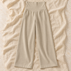 Relaxed Wide-Leg Maternity Trousers — Beige — Winter, product on ivory linen