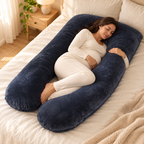 Tots & Moms full-body maternity pillow — U black pillow — model using pillow