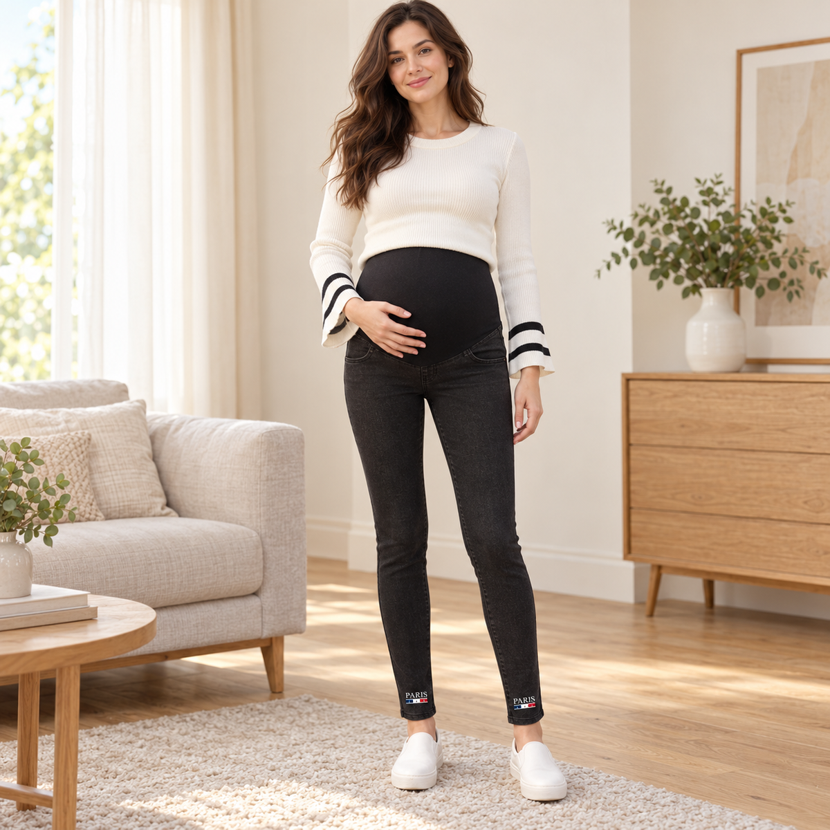 Tots & Moms maternity jeans — Black — Paris, worn by an adult model
