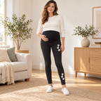 Tots & Moms maternity jeans — Black — Paw Print, worn by an adult model