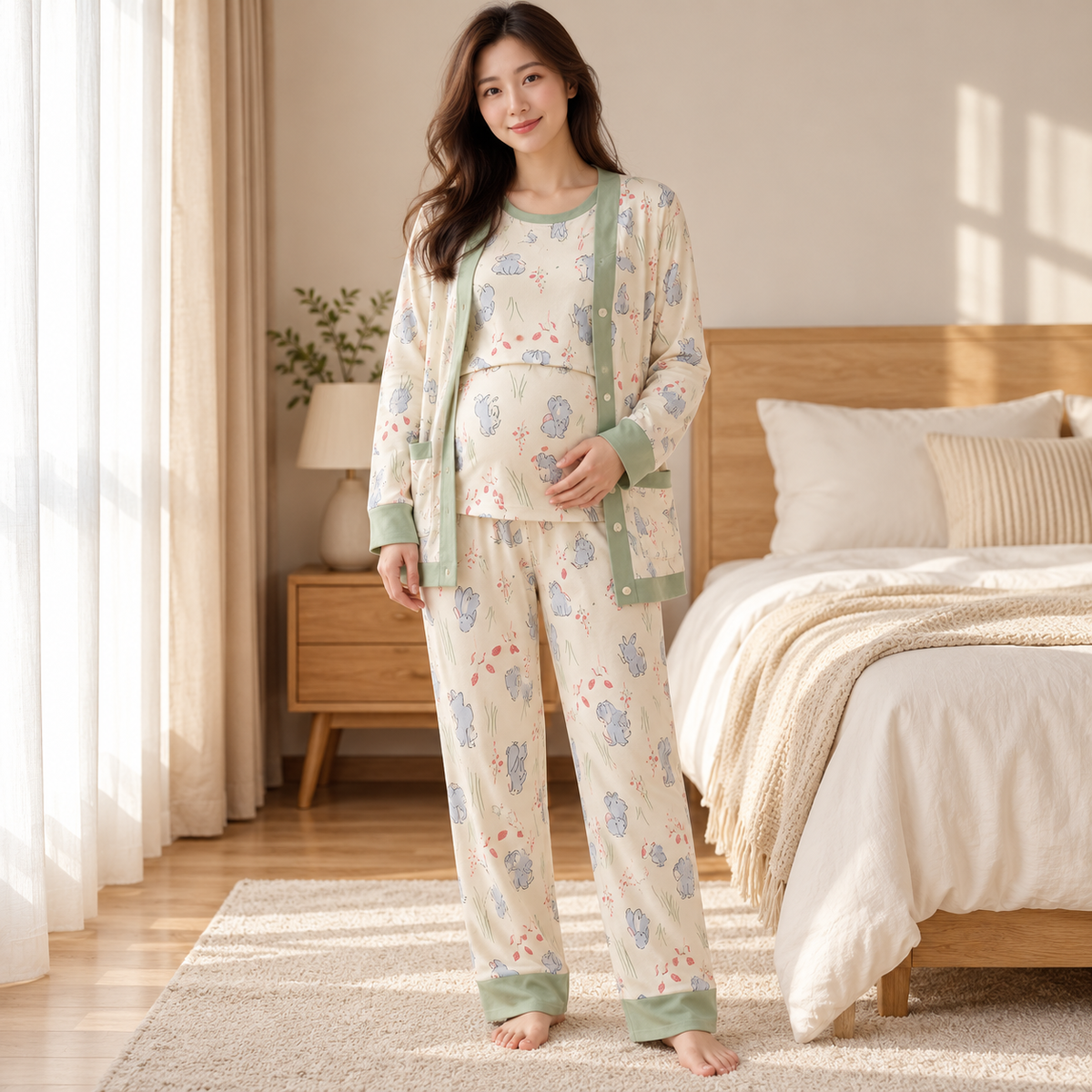 Tots & Moms three-piece nursing pyjama set — style SY-5604 — worn by adult model