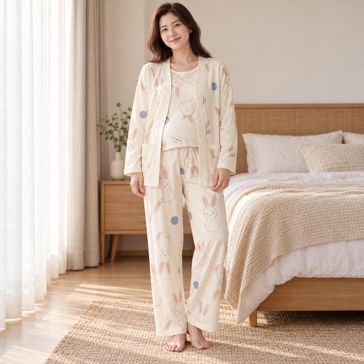 Tots & Moms three-piece nursing pyjama set — style SY-5605 — worn by adult model