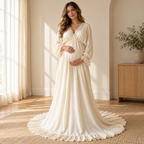 Tots & Moms V-neck maternity gown — Beige — worn by adult model