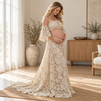 Tots & Moms off-shoulder lace two-piece — Beige — worn by adult model