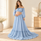 Tots & Moms bohemian maternity portrait outfit — SKY BLUE — worn by adult model